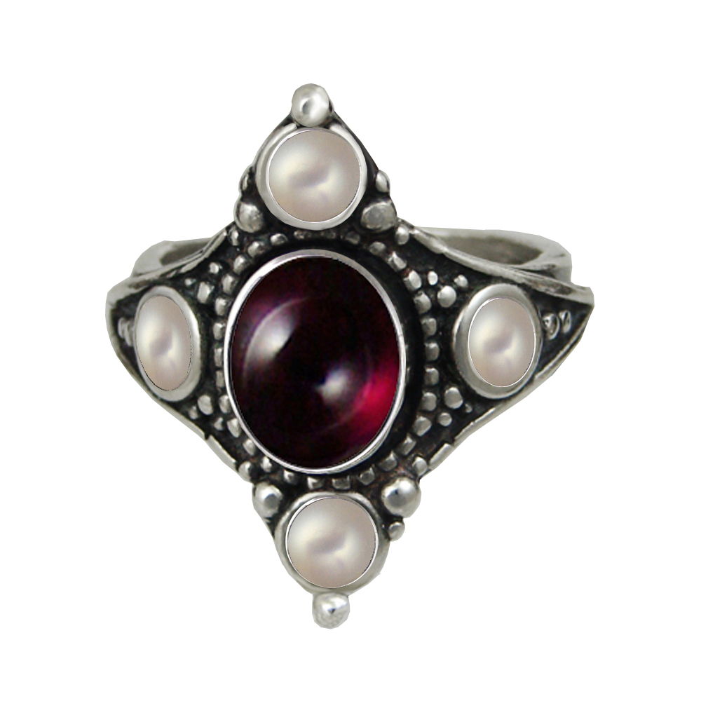 Sterling Silver Renaissance Queen's Ring With Garnet Size 10